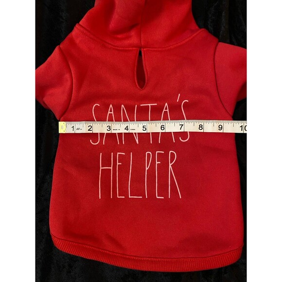 Dog Hoodie Sweater Red Rae Dunn Santa’s Helper Leash Slot Hood NWOT Size M - Picture 10 of 12